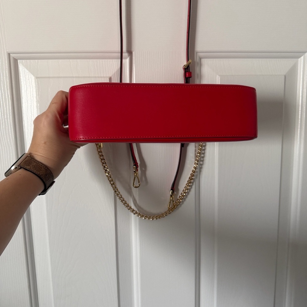 EUC - LIKE NEW - Kate Spade Red Convertible Bag with Gold Chain Detail - Picture 14 of 16
